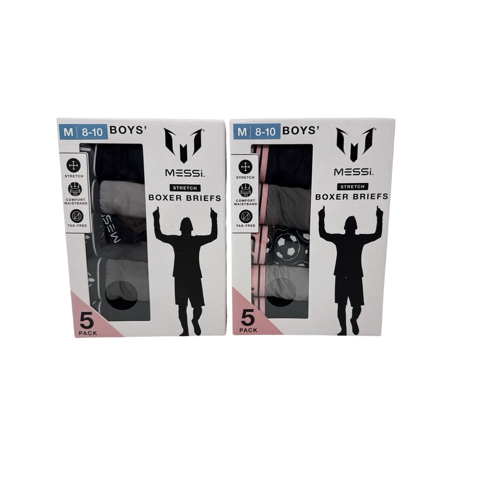 Messi 5pk Kids Stretch Boxer Briefs Underwear Size Medium 8-10 yr NWT Lot Of 2